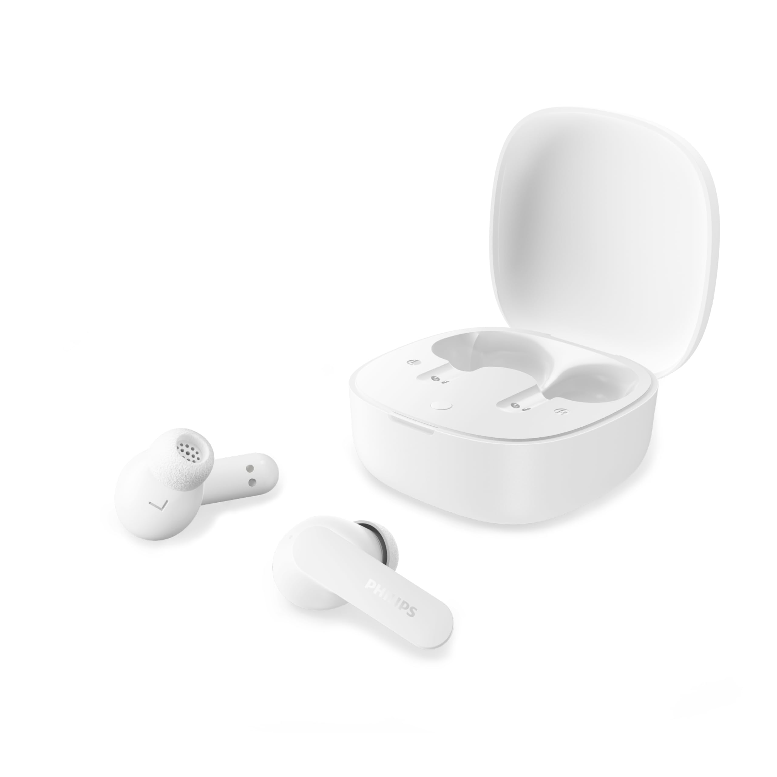 Philips TAT2100WT Auricolari True Wireless Bluetooth 6.0, 36 ore di riproduzione, 4 mic per chiamate chiare, Resistenza agli schizzi IPX4, Alloggiamento tascabile per la ricarica