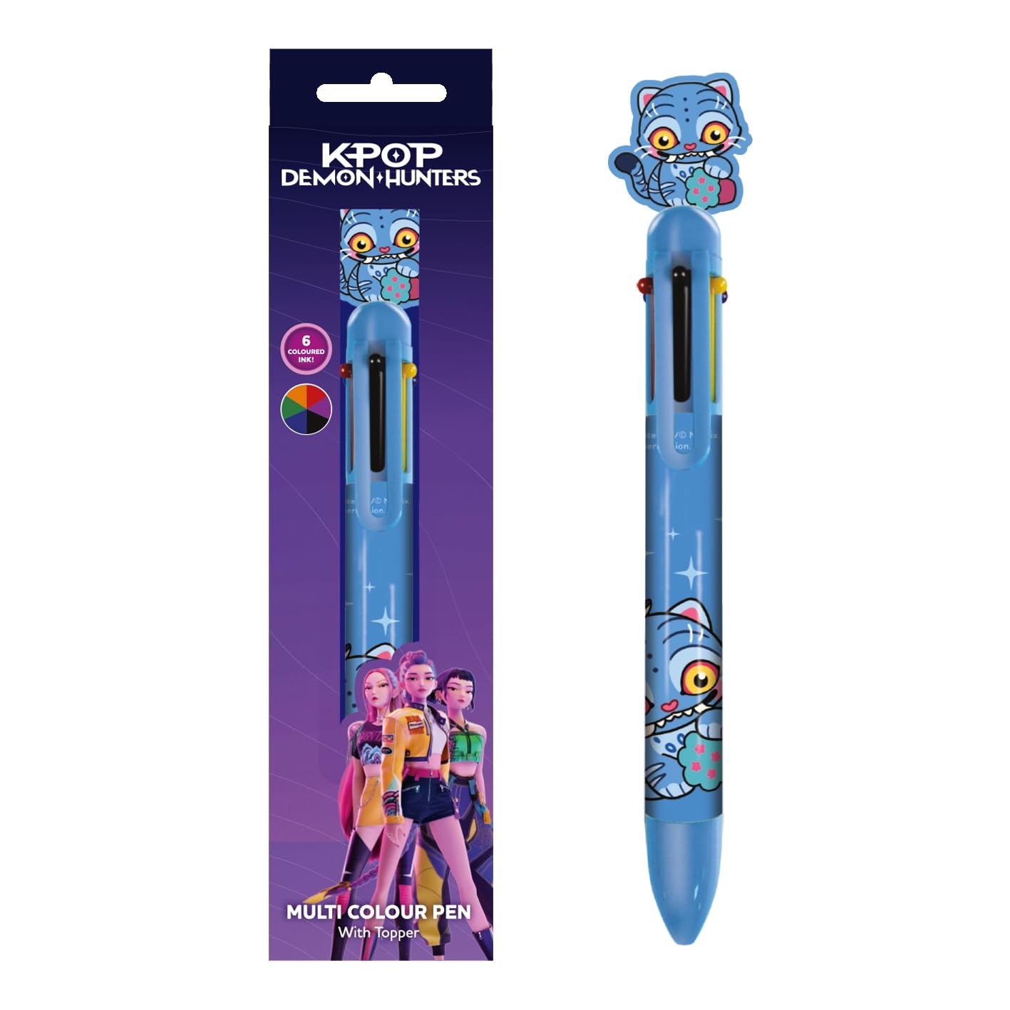 K Pop Demon Hunters Derpy Tiger Multi Colour Pen, Official Licensed Anime K Pop 4 Colour Ballpoint Pen, Retractable Writing Pen for School, Study, Office Supplies, Desk Accessories, Fan Gift