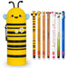 LEGAMI - Set of 7 Erasable Gel Pens + 2-in-1 Pencil Case Pen Pot - with Thermosensitive Erase Ink, Range of ink colours & barrel designs, 0.7mm Tip (Bee
