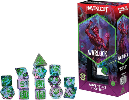 Dungeons & Dragons: D&D Adventure Dice - Warlock: Purple & Green - 14pc RPG Set, Class Symbols, Collectible Roleplaying Game Accessory, Sirius Dice