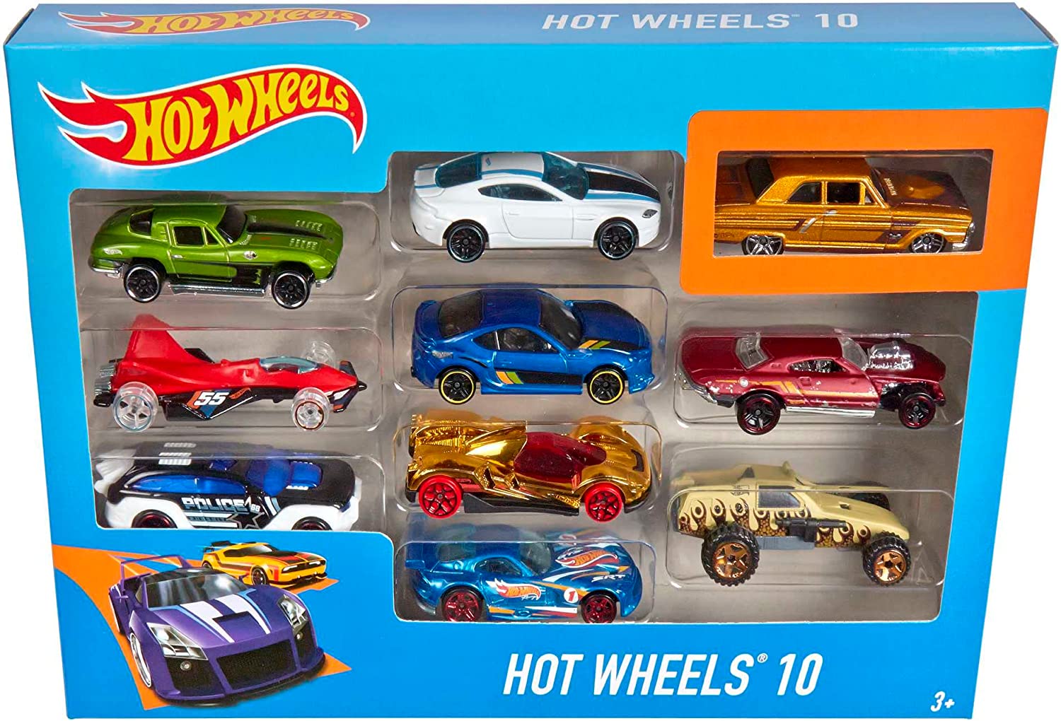 Hot Wheels Set of 10 1:64 Scale Toy Trucks and Cars for Kids and Collectors, Styles May Vary, 54886 Assortment