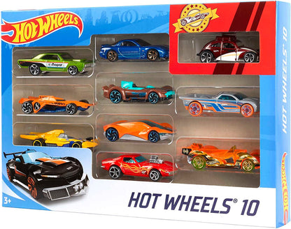 Hot Wheels Set of 10 1:64 Scale Toy Trucks and Cars for Kids and Collectors, Styles May Vary, 54886 Assortment