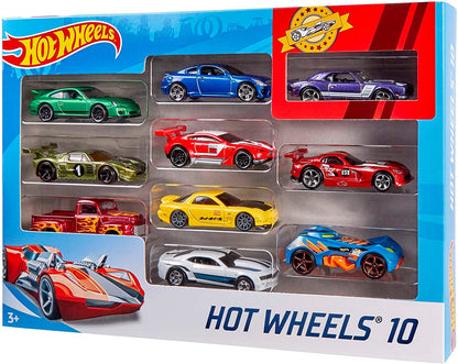 Hot Wheels Set of 10 1:64 Scale Toy Trucks and Cars for Kids and Collectors, Styles May Vary, 54886 Assortment