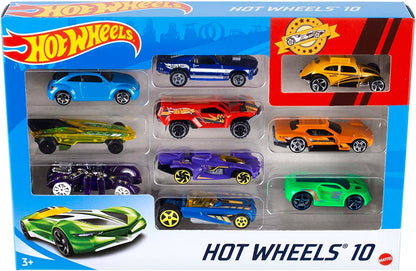 Hot Wheels Set of 10 1:64 Scale Toy Trucks and Cars for Kids and Collectors, Styles May Vary, 54886 Assortment