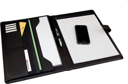 Monolith 2900 Leather Look PU Conference Folder with A4 Pad - Black