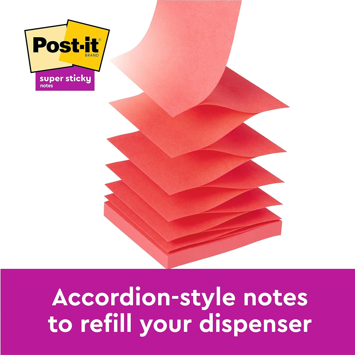 Post-it Super Sticky Z-Notes, Carnival Colour Collection, 76 mm x 76 mm, 90 Sheets/Pad, 6 Pads/Pack