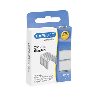 Rapesco S2662MA3 26/6 mm Galvanised Staples, Box of 2000