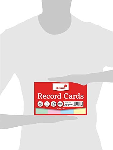 Silvine 8x5" Multi-coloured Record Cards - Lined with headline, 100 cards per pack. Ref 585AC (203 x 127mm