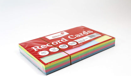 Silvine 8x5" Multi-coloured Record Cards - Lined with headline, 100 cards per pack. Ref 585AC (203 x 127mm