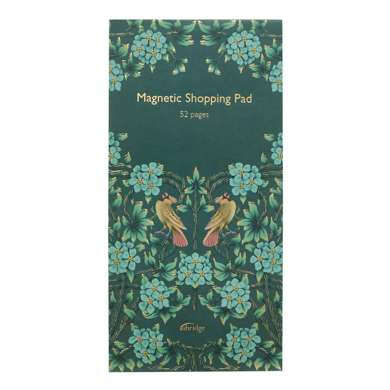 Magnetic Shopping Pad – Cockatoo & Floral Design, 52 Tear-Off Pages, Magnetic Backing, Foil-Accented Notepad for Fridge