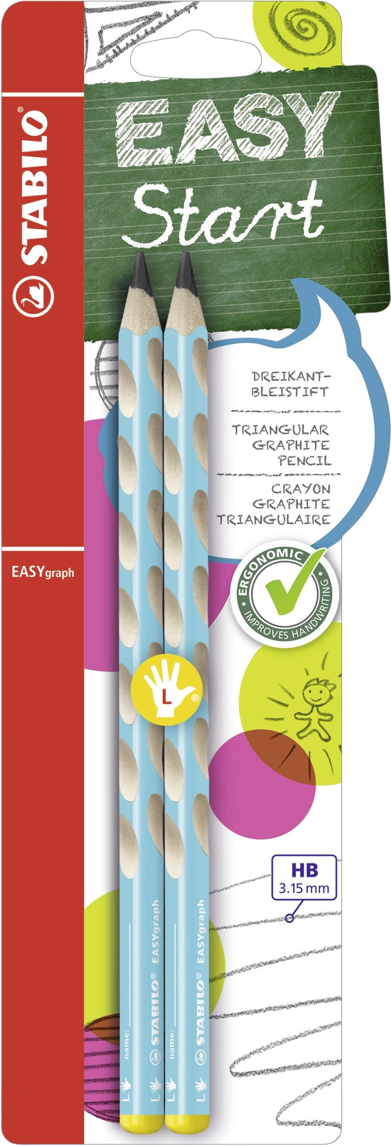 STABILO EASYgraph HB Linkshandige Grafietpotloden Licht Blauw - 2st.