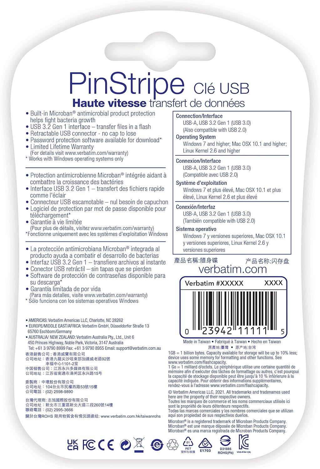 Verbatim 49319 - Chiavetta USB 3.2 Gen 1 Store'n'Go Pinstripe da