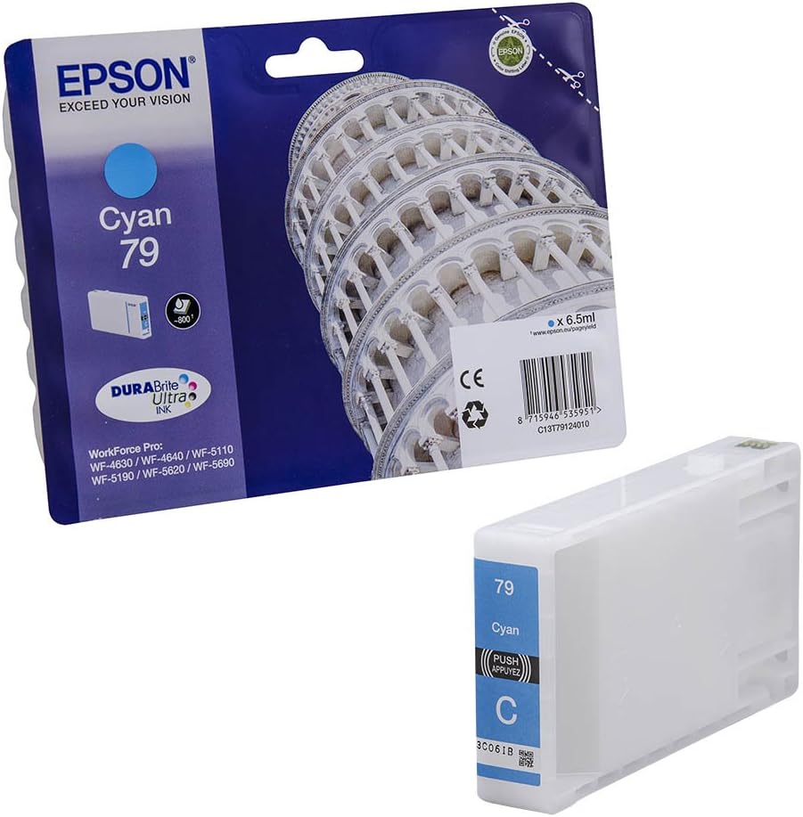 Epson 235G863 Original T79 Tintenpatrone Pisa, WF-4630DWF WF-4640DTWFWF-5110DWWF-5190DWWF-5620DWFWF-5690DWFWF-5190DWWF-5690DWF,(cyan