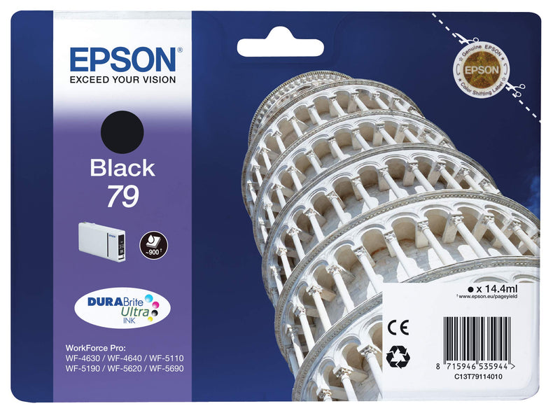 Epson Original T79 Tintenpatrone Pisa, WF-4630DWF WF-4640DTWF WF-5110DW WF-5190DW WF-5620DWF WF-5690DWF WF-5190DW WF-5690DWF, (schwarz