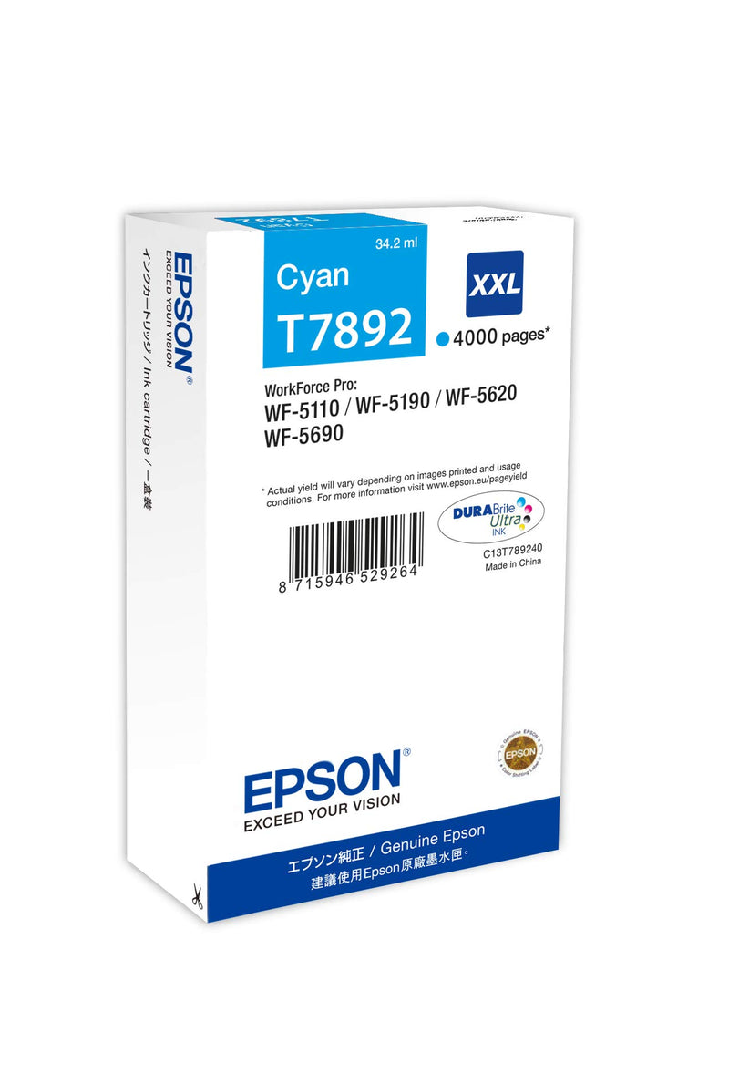 Epson T7892 Cyan Genuine, XXL High Yield Ink Cartridge DuraBrite Ultra