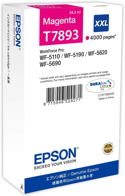 Epson T7893 Magenta Genuine, XXL High Yield Ink Cartridge DuraBrite Ultra