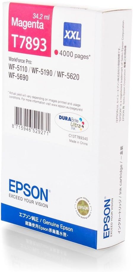 Epson T7893 Magenta Genuine, XXL High Yield Ink Cartridge DuraBrite Ultra