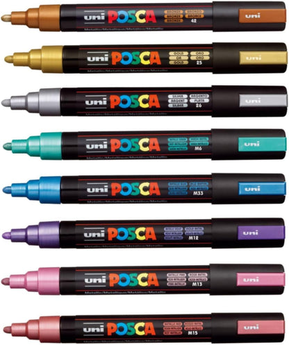 POSCA - Uniposca Set con Pennarelli Acrilici Punta Tonda 1.8 - 2.5 mm, Colori per Tessuti, Legno, Vetro e Altro, Pennarelli Acquerellabili Uni Posca Professionali e Cartoleria, Resistenti a Acqua/Luce