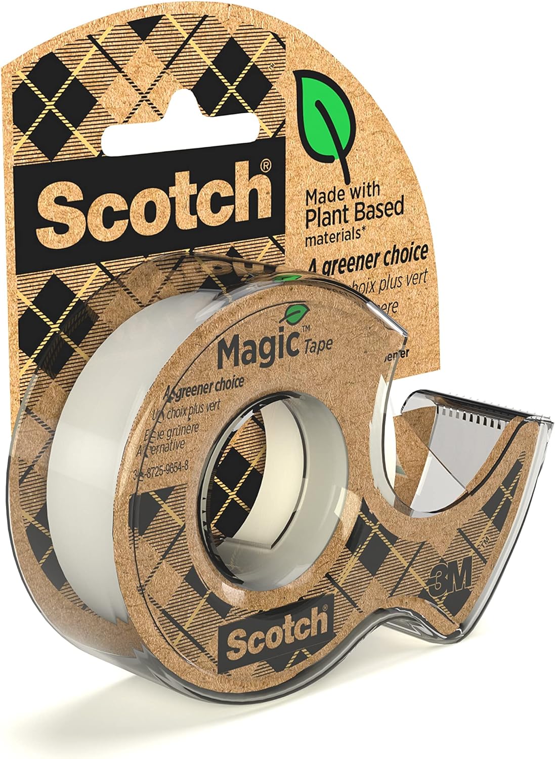 Scotch Magic Green Cinta Adhesiva Invisible, 1 Rollo 19 mm נ33 m en Dispensador 100 % reciclado - Cinta adhesiva Mate para Reparación, Etiquetado y Sellado de Paquetes y Documentos