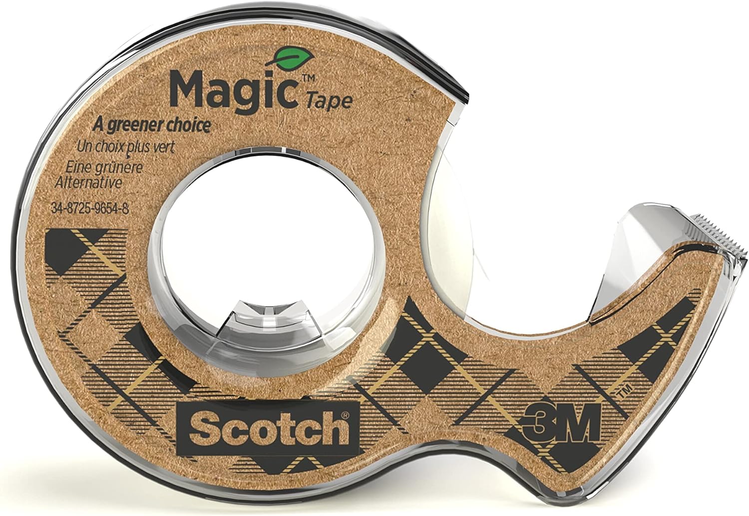 Scotch Magic Green Cinta Adhesiva Invisible, 1 Rollo 19 mm נ33 m en Dispensador 100 % reciclado - Cinta adhesiva Mate para Reparación, Etiquetado y Sellado de Paquetes y Documentos