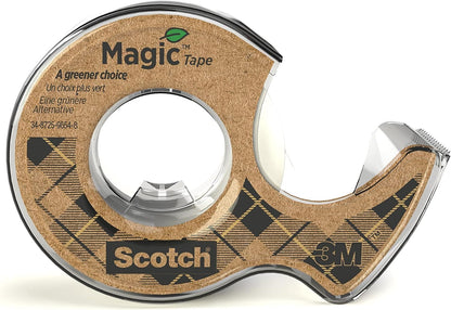Scotch Magic Green Cinta Adhesiva Invisible, 1 Rollo 19 mm נ33 m en Dispensador 100 % reciclado - Cinta adhesiva Mate para Reparación, Etiquetado y Sellado de Paquetes y Documentos