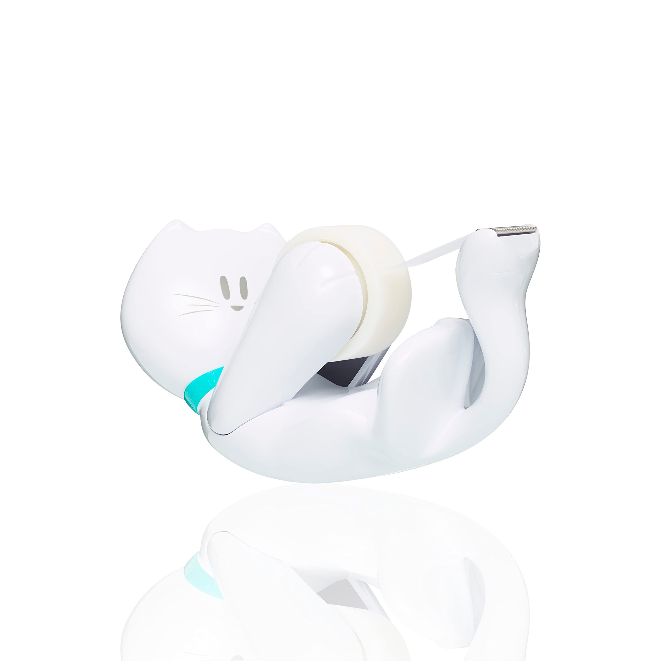 Scotch Cat Tape Dispenser with 1 Roll of Scotch Magic Tape - Holds Tape up to 19 mm Wide x 8.89 m Long - Cute Stationery Sets and Cute Gifts - White