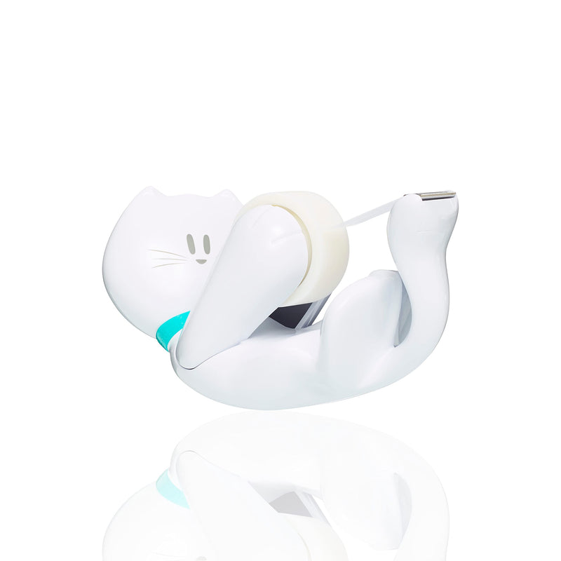 Scotch Cat Tape Dispenser with 1 Roll of Scotch Magic Tape - Holds Tape up to 19 mm Wide x 8.89 m Long - Cute Stationery Sets and Cute Gifts - White