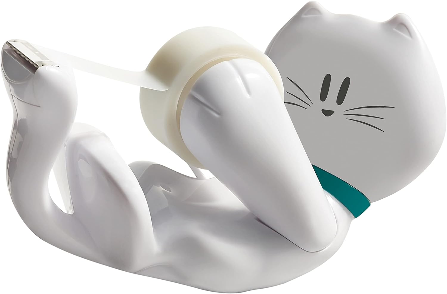 Scotch Cat Tape Dispenser with 1 Roll of Scotch Magic Tape - Holds Tape up to 19 mm Wide x 8.89 m Long - Cute Stationery Sets and Cute Gifts - White