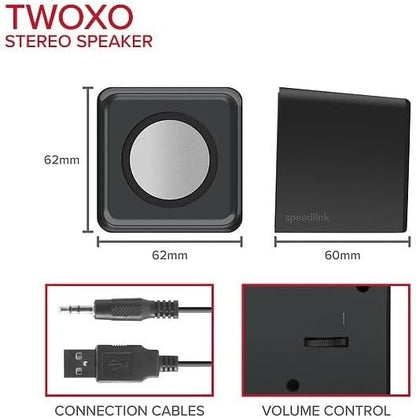 Speedlink Twoxo - Altavoces USB (5W, 62 x 60 x 62 mm) negro