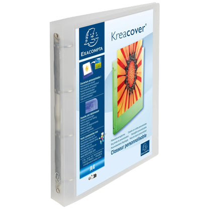 Exacompta - Cod. 51568E - 1 raccoglitore rigido in PP personalizzabile con 1 tasca - 4 anelli rotondi, diametro 30 mm -32 x 26,8 cm - Formato di archiviazione: A4 Maxi - Colore: trasparente