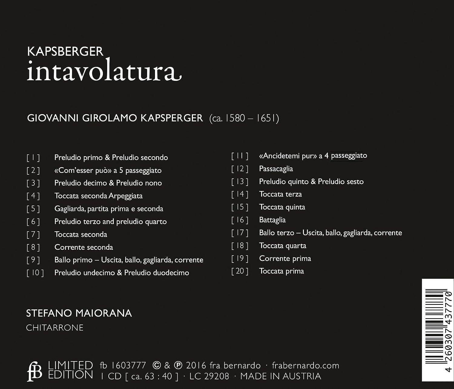 Giovanni Girolamo Kapsperger: Intavolatura