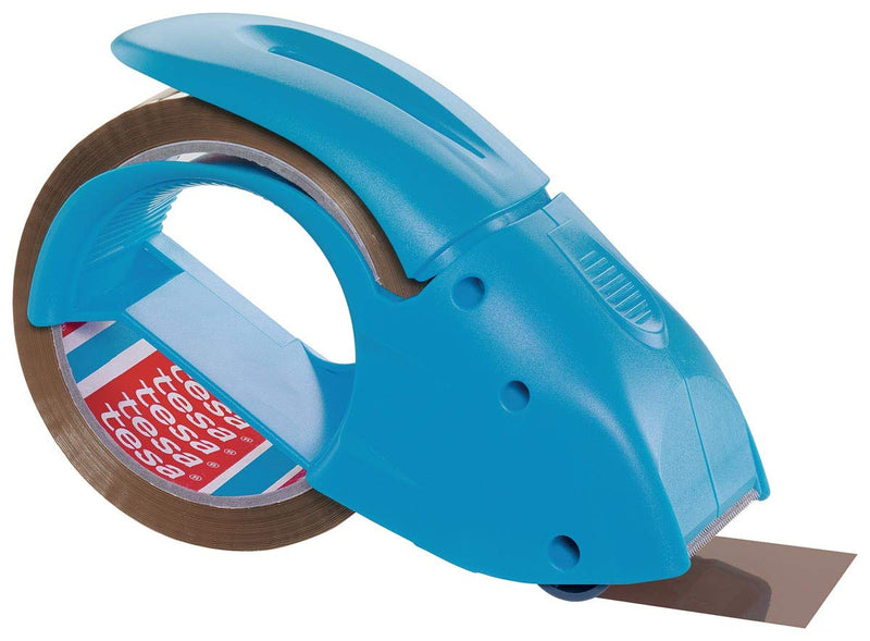 Tesa Packband Handabroller Pack ‘n‘ Go, Blau, inkl. 1 Rolle tesapack PP in braun, 50m:50mm & tesa Ultra Strong Packband (aus PVC mit besonders starker Klebekraft, 66 m x 50 mm) braun