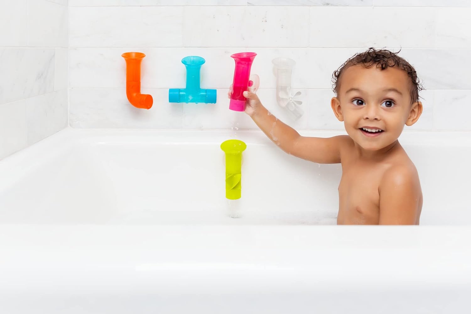 TOMY Boon Pipes Baby Bath Toy | Bath Accessories for Babies and Toddlers | 5 Multicoloured Water Pipes For Bath Time | Suitable For 1, 2, 3 and 4 Year Olds