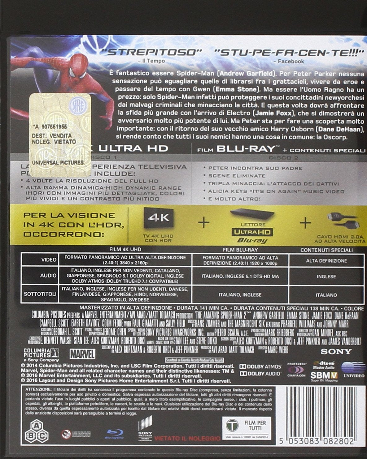 Amazing Spider-The Man 2-Il Potere Di Electro 4K Ultra HD+Blu-Ray