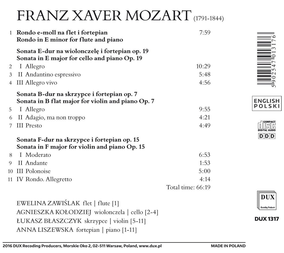 Franz Xavier MOZART CHAMBER WORKS
