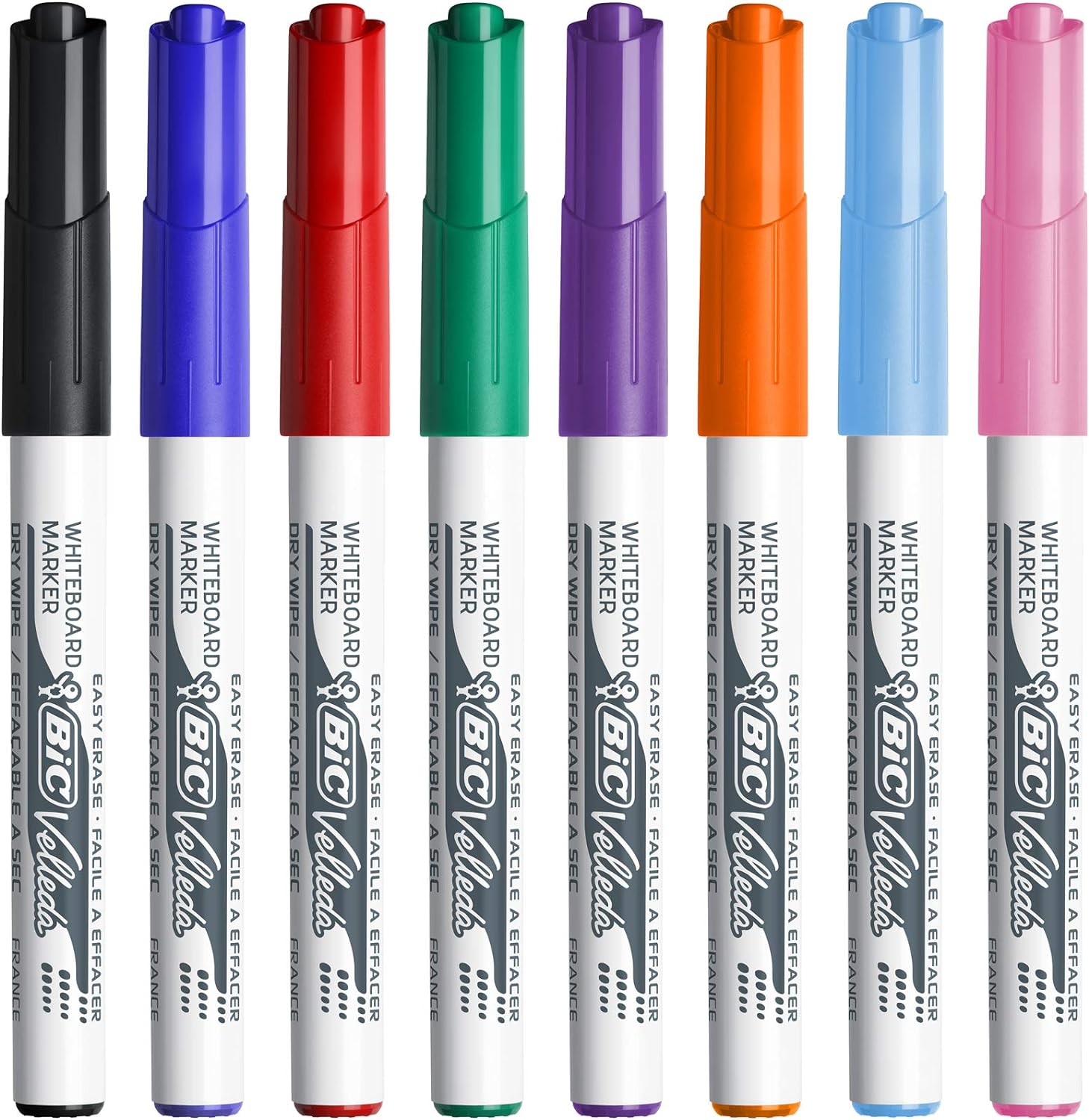 BIC Velleda, Whiteboard Marker Pens, Medium Point, Assorted Colours in Durable Pouch, Pack of 8 Markers