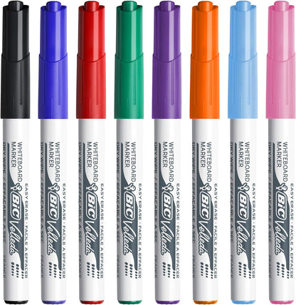 BIC Velleda, Whiteboard Marker Pens, Medium Point, Assorted Colours in Durable Pouch, Pack of 8 Markers