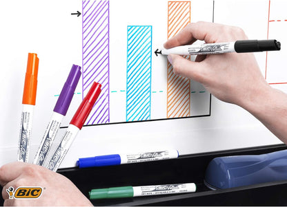 BIC Velleda, Whiteboard Marker Pens, Medium Point, Assorted Colours in Durable Pouch, Pack of 8 Markers