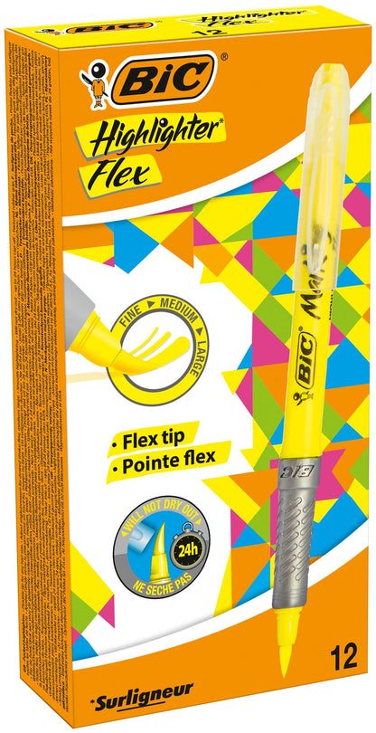 BIC 12 Pack Flex Highlighter - Yellow 12 Pack Yellow