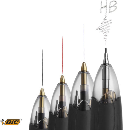 BIC 4 Colours Multifunctional Ballpoint Pen and HB Pencil Combo - Set of 12 - All in One Writing Instrument with Built in Eraser