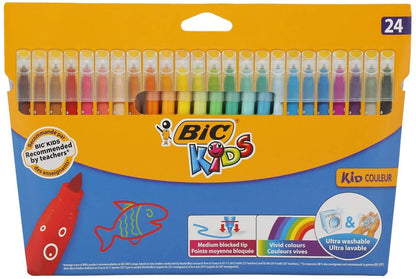 Bic Kids Kid Couleur Medium Tip Ultra Washable Water-Based Felt Tip Pen (Assorted Colours) Wallet of 24
