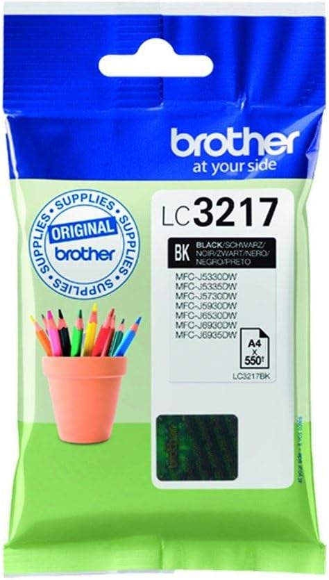 Brother LC3217BK, Cartucho de tinta negro original para las impresoras MFCJ5330DW, MFCJ5730DW, MFCJ5930DW, MFCJ6530DW, MFCJ6930DW y MFCJ6935DW, Duración estimada hasta 550 páginas (ISO/IE 24711