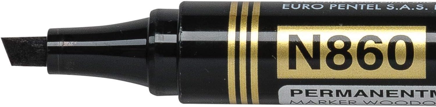 Pentel N860 Chisel Permanent Marker - Black (Pack of 12),20 g (Pack of 12