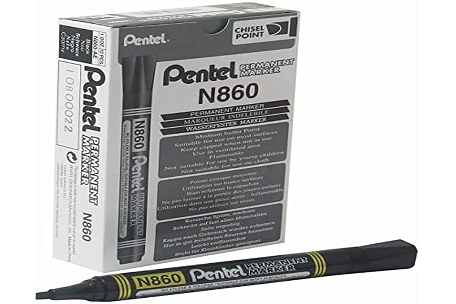Pentel N860 Chisel Permanent Marker - Black (Pack of 12),20 g (Pack of 12