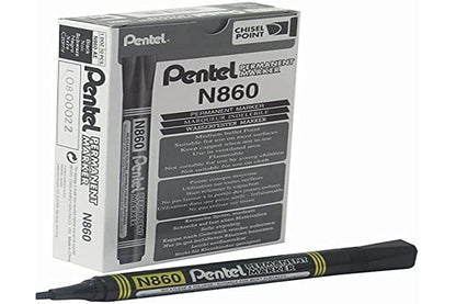 Pentel N860 Chisel Permanent Marker - Black (Pack of 12),20 g (Pack of 12