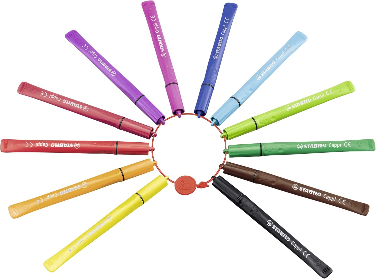 STABILO Filzstift mit Kappenring Cappi - 12er Pack - mit 12 verschiedenen Farben