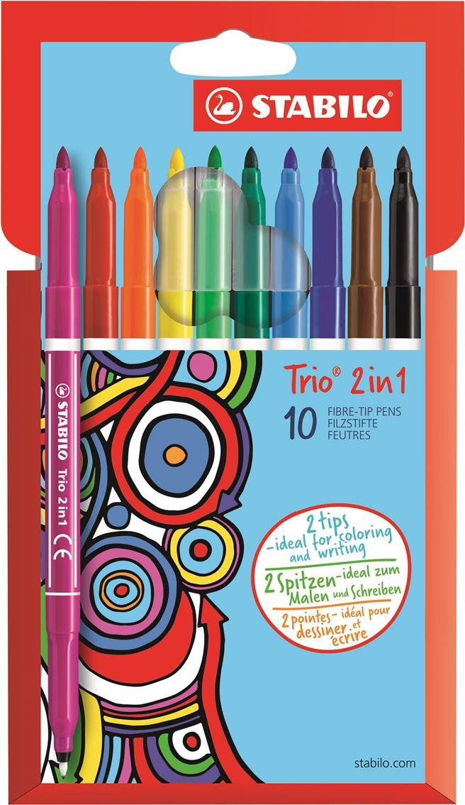 Felt Tip Pen - STABILO Trio 2 in 1 - Pack of 10 - Assorted colours