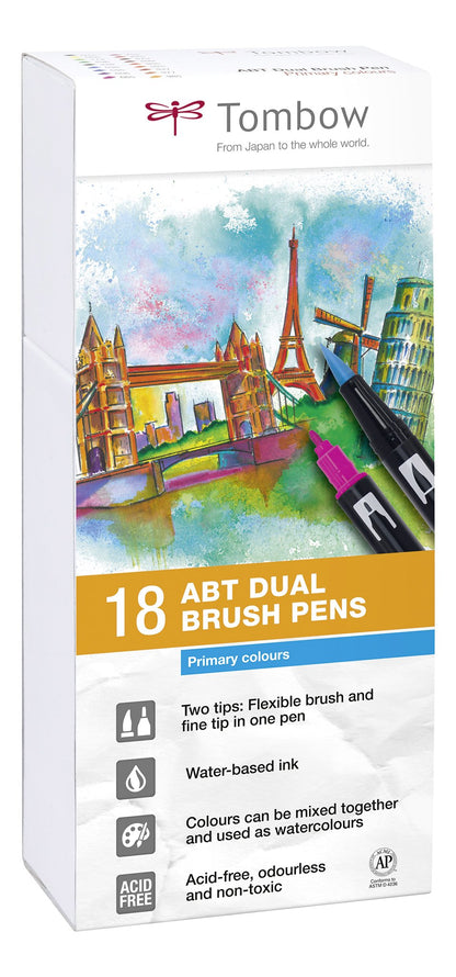 Tombow ABT Dual Brush Pen - Primary Colours (Pack of 18
