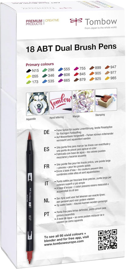 Tombow ABT Dual Brush Pen - Primary Colours (Pack of 18
