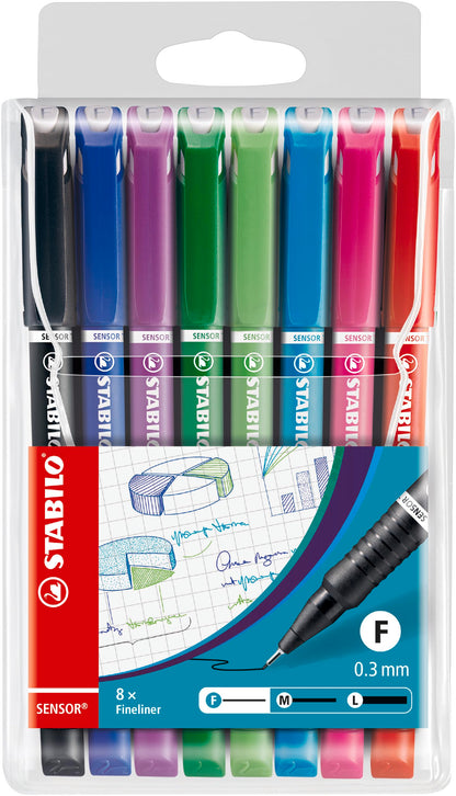Fineliner with Cushioned F-Tip - STABILO SENSOR F - Pack of 8